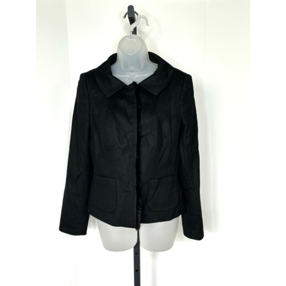 Ann Taylor Virgin Wool Cashmere Felted Blazer Jacket Size 8 Faux Mink Fur‎ Edge